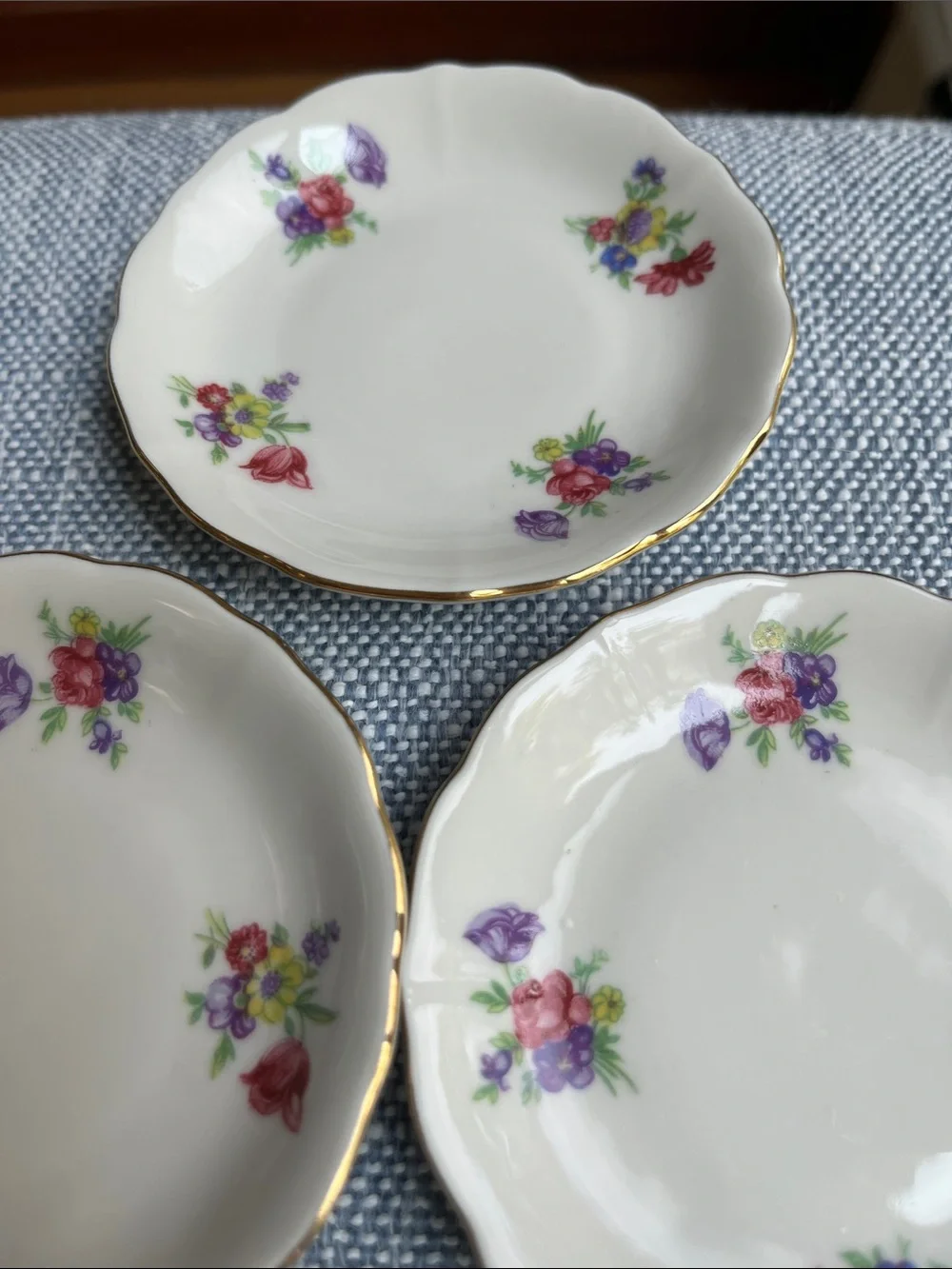 Vintage Butter Pats 6 Flowers Porcelain Gold Gilt Rim Bareuther German Mini